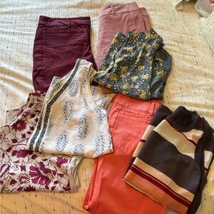 LOFT Outlet bundle: 3 pairs of pants and 4 sleeveless shirts.